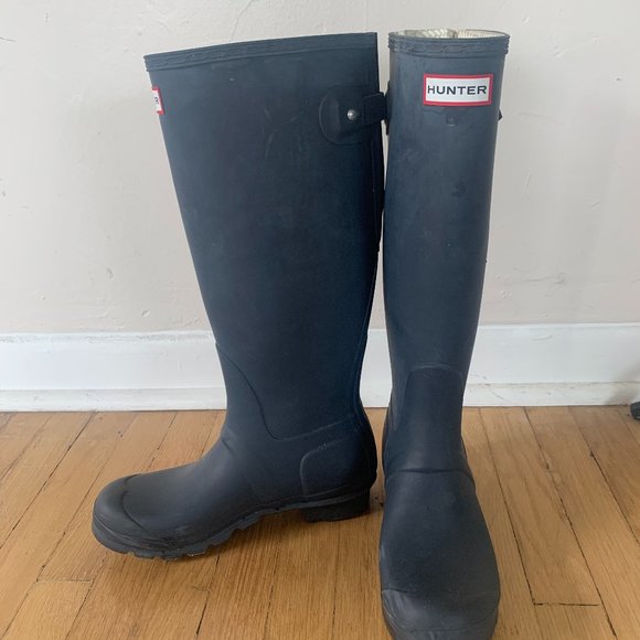 Tall Navy Hunter Wellington Boots 6M/7F - Picture 2 of 11